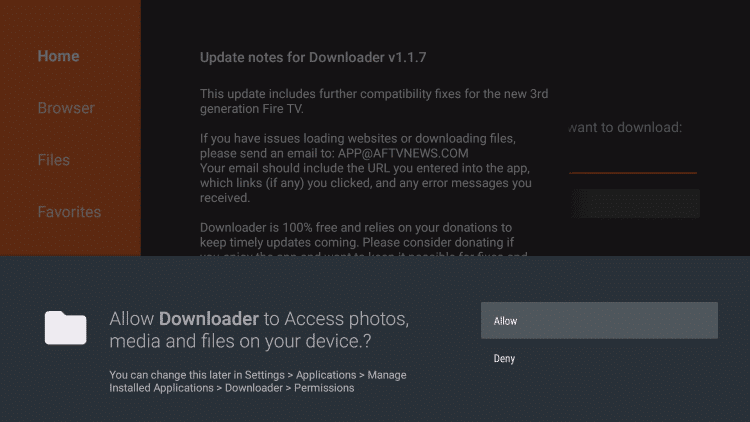在Fire TV Stick上允许下载器应用程序许可